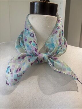 Pastel Geometric Silk Neck Scarf in Mint, Lilac & Aqua